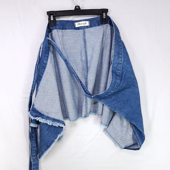 Madewell Raw-Hem Mini Wrap Jean Skirt in Cardiff Wash Size 6 Blue Denim - Picture 4 of 10